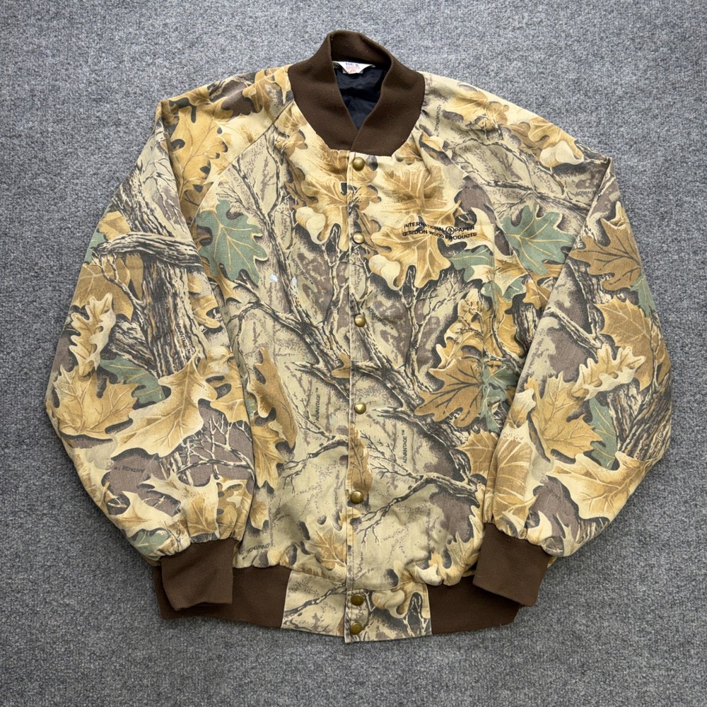Vintage Westark Camo Bomber Jacket Mens 2XL Made in USA Advantage Timber 90s